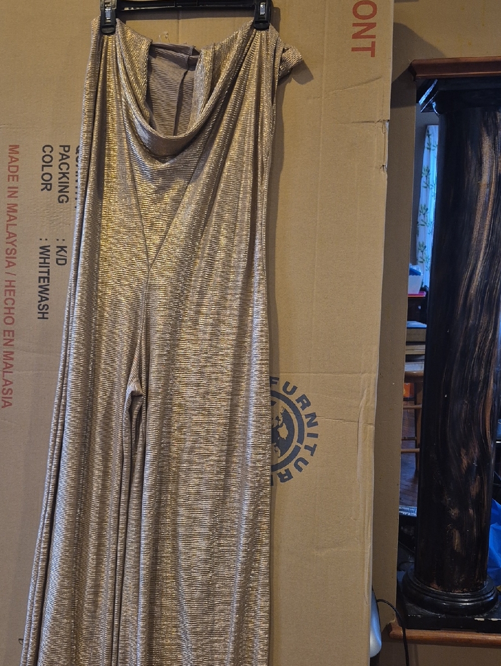 NEW---Gold Metallic Cowl Neck Jumpsuit